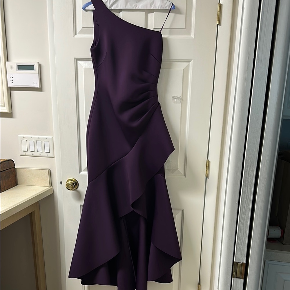 Eliza J Purple One-Shoulder Sleeveless Cocktail Gown